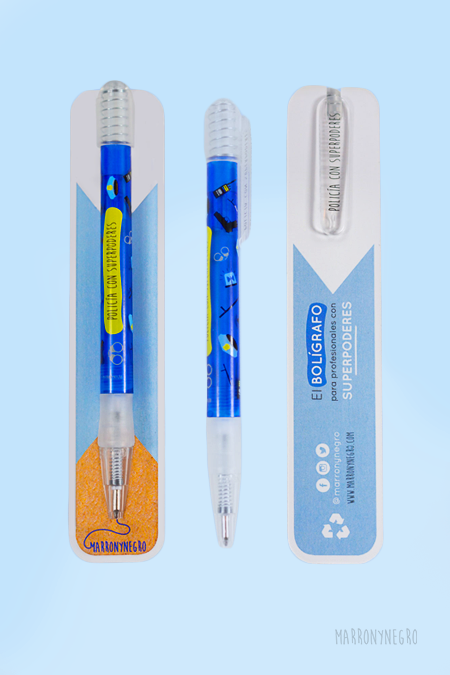Bolígrafo de regalo para policías Policía Con Superpoderes transparente con tinta azul