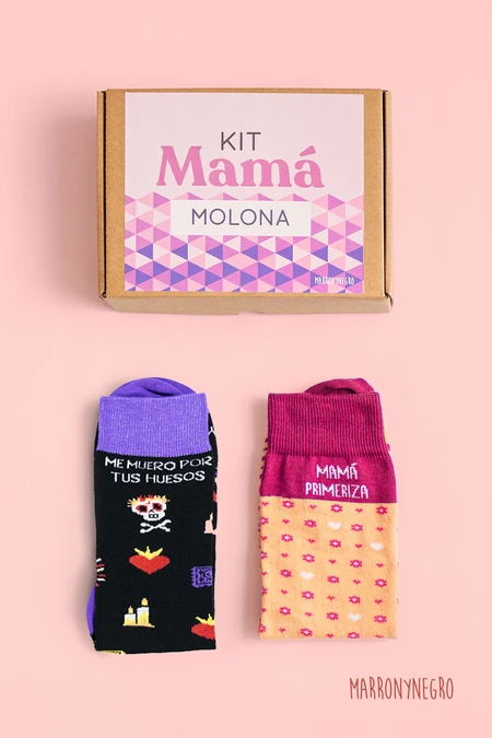 Producto: Pack 2 calcetines Mamá Primeriza + Me Muero por tus Huesos - Marronynegro