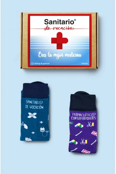 Producto: Pack Combo Calcetines Sanitario de vocación + Farmacéutic@ con superpoderes - Marronynegro