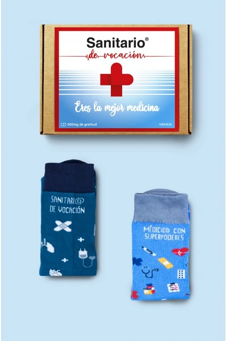 Producto: Pack Combo Calcetines Sanitario de vocación + Médic@ con superpoderes - Marronynegro