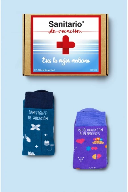 Producto: Pack Combo Calcetines Sanitario de vocación + Psicólog@ con superpoderes - Marronynegro