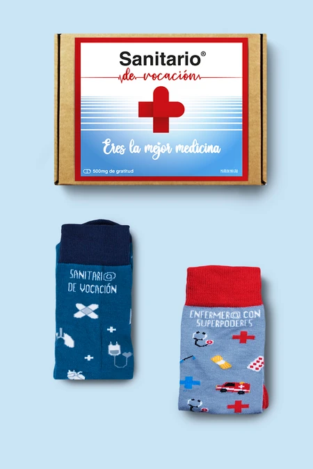 Producto: Pack Combo Calcetines Sanitario de vocación + Enfermero con superpoderes - Marronynegro