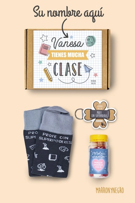 Producto: Pack personalizado Profe tienes mucha clase - Marronynegro