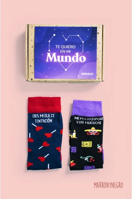 Producto: Pack 2 calcetines Mi dulce tentación + Me muero por tus huesos - Marronynegro