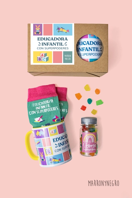 Producto: Pack Taza Educadora Infantil Con Superpoderes - Marronynegro