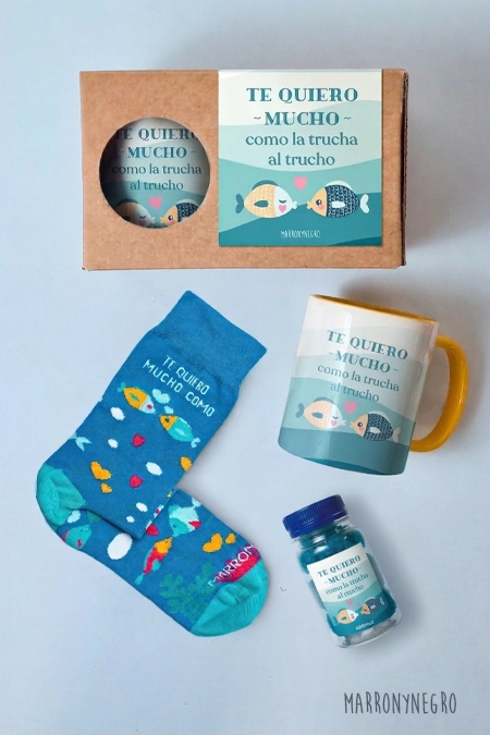 Producto: Pack Taza Te Quiero Mucho como la Trucha al Trucho - Marronynegro
