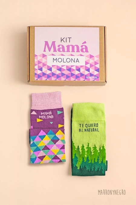Producto: Pack 2 calcetines Mamá Molona + Te Quiero al Natural - Marronynegro