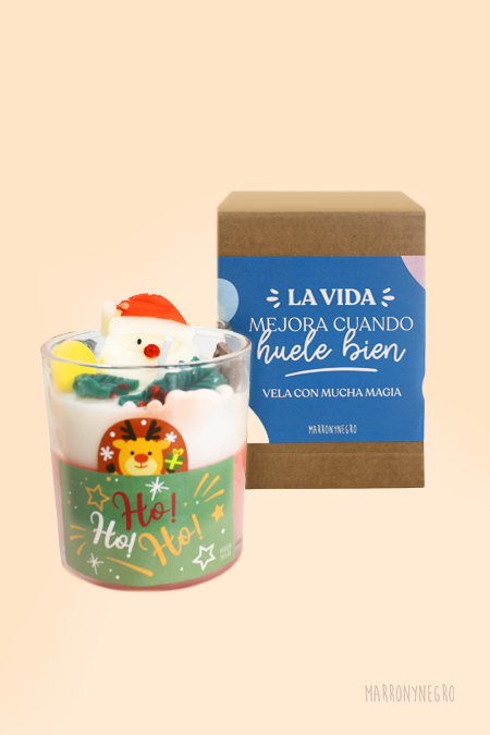 Vela de regalo con mensaje de navidad Ho Ho Ho hecha a mano natural