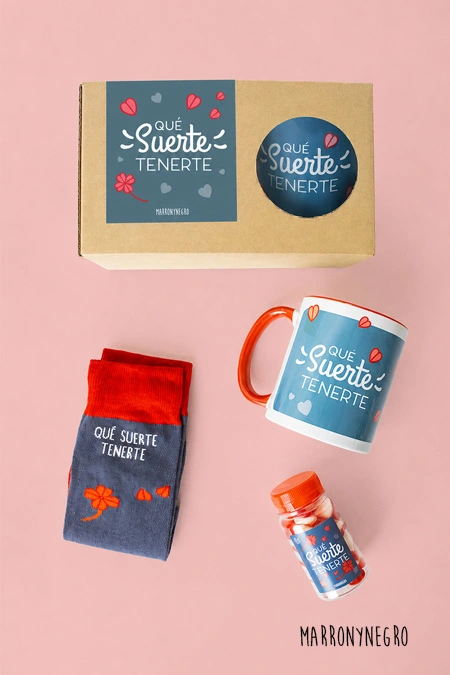 Producto: Pack Taza Que Suerte Tenerte - Marronynegro