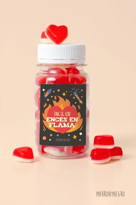 Producto: Pildorero Fallas “Tinc el cor ences en flama” - Marronynegro