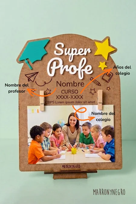 Producto: Portafotos Profe con superpoderes | Personalizado - Marronynegro