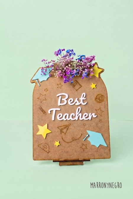 Producto: Recuerdo Clase Best Teacher con Flores - Marronynegro