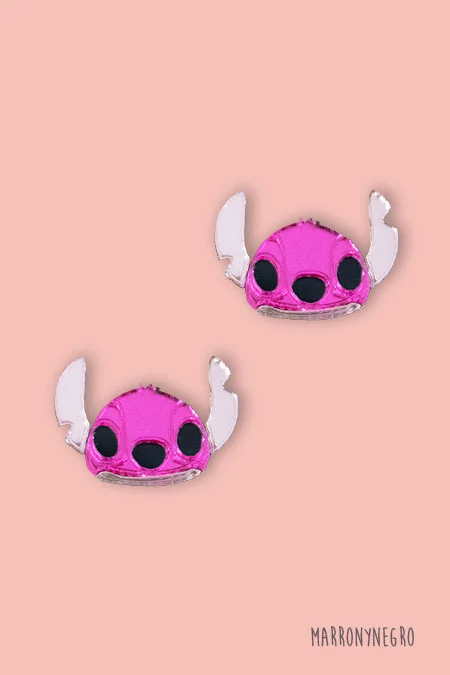 Producto: Pendientes Mini Stitch Rosa – Angel - Marronynegro