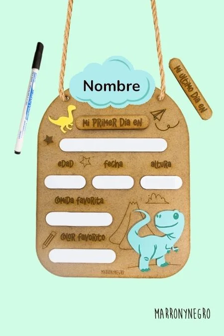 Producto: Placa Primer y Último Día de Curso – Dinosaurios - Marronynegro