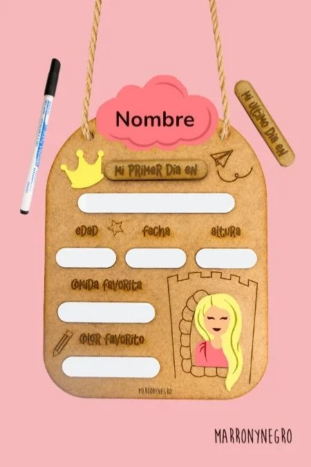 Producto: Placa Primer y Último Día de Curso – Princesas - Marronynegro