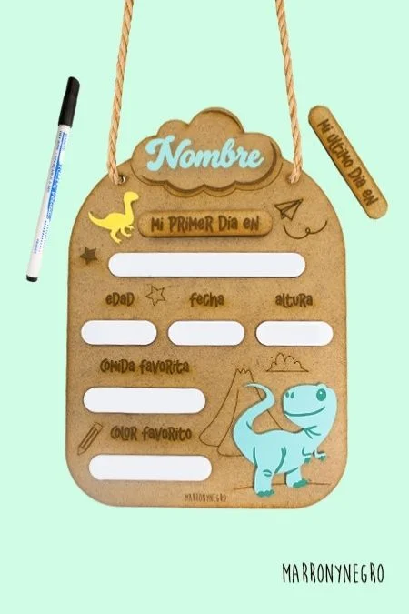 Producto: Placa Primer y Último Día de Curso Personaliz – Dinosaurios - Marronynegro